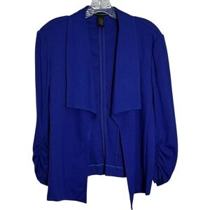 Grace Elements Women's Blue Open Front‎ Blazer Jacket Ruched Sleeve Career M